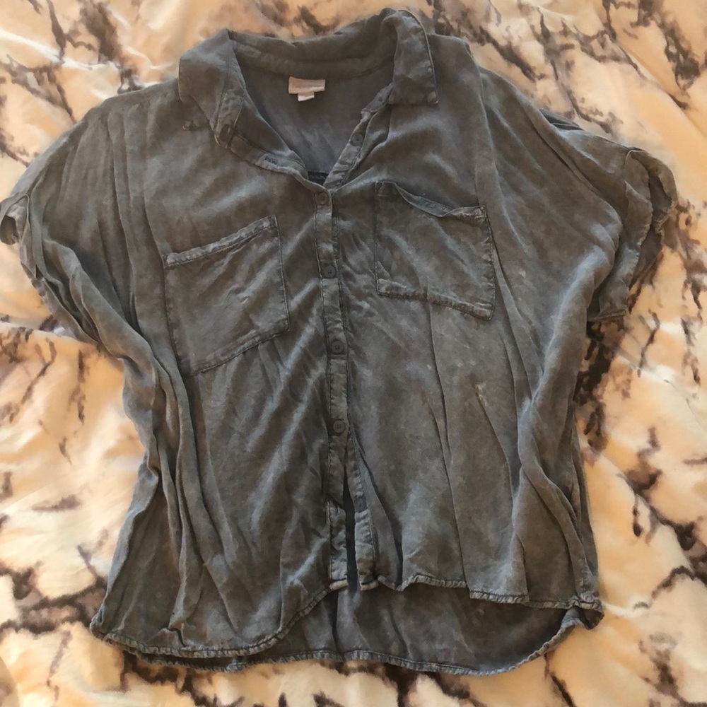 Acid wash button down top